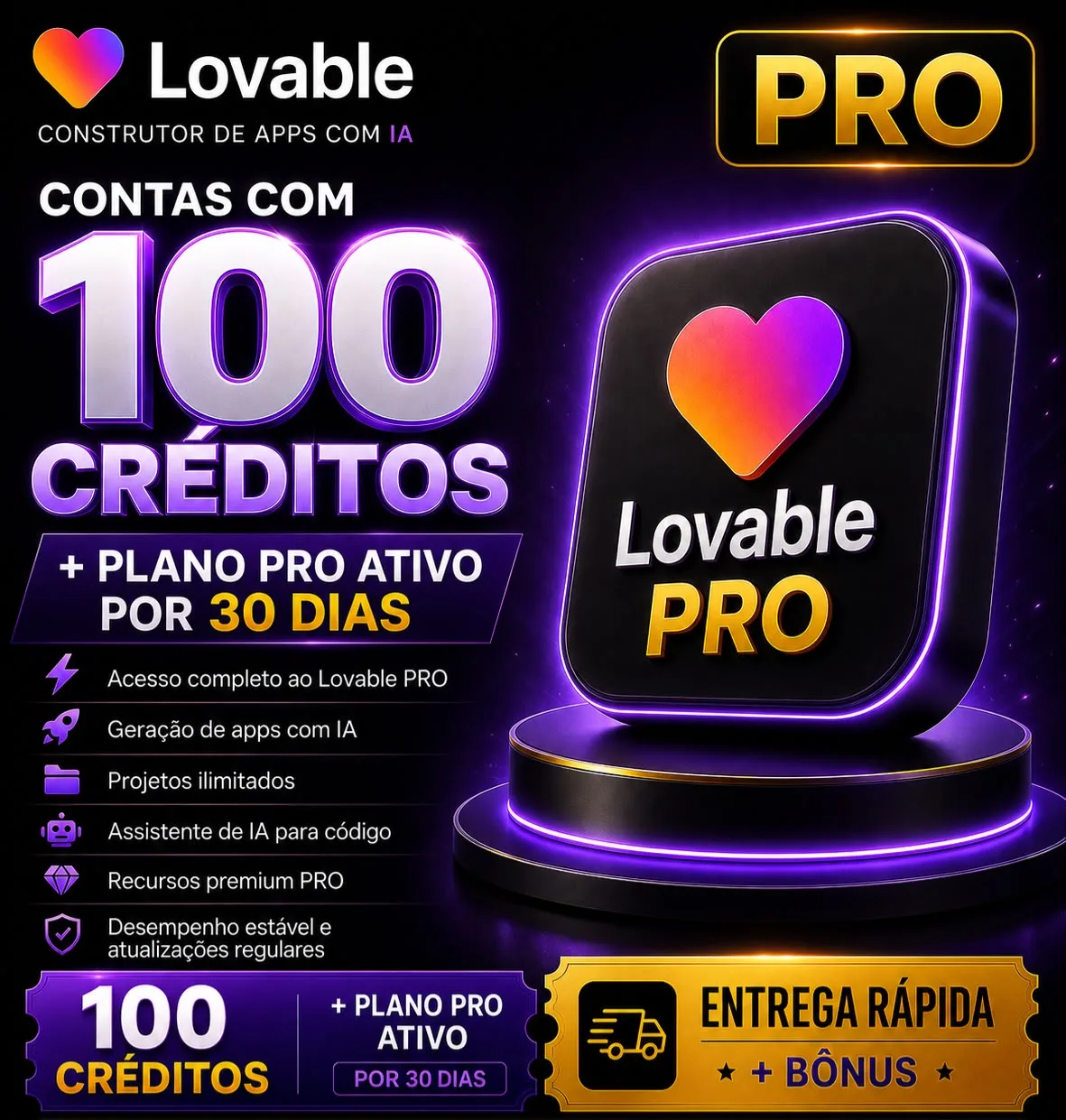 CONTA LOVABLE PLANO PRO + 100 CRÉDITOS (EMAIL E SENHA)