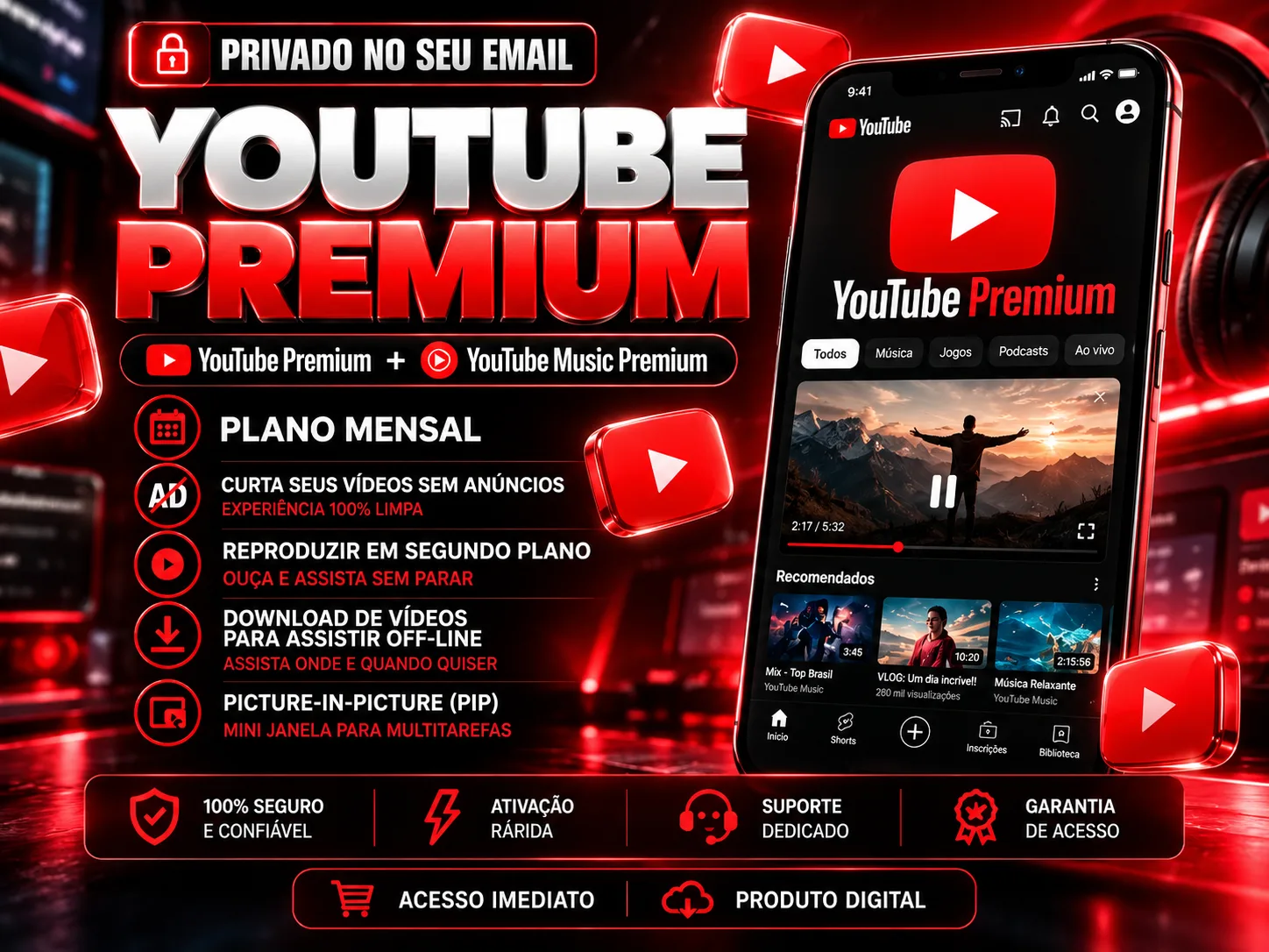📱 YOUTUBE + YT MUSIC  PREMIUM - MENSAL - INDIVIDUAL
